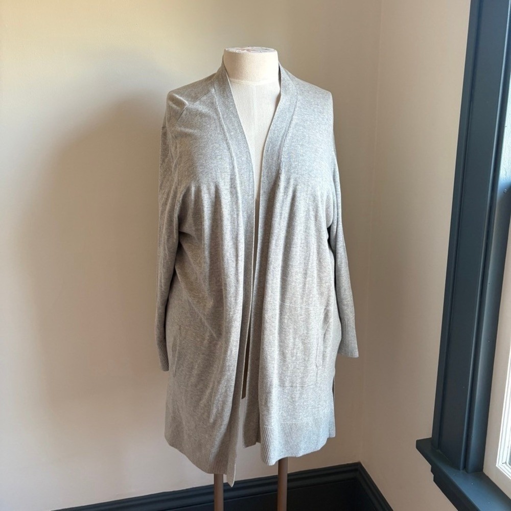 Lands' End Longline Cardigan Sweater Open Front Women's 3X gray Cotton Basic‎